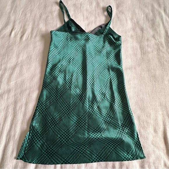Vintage Body Drama Dress Womens M Green Black Houndstooth Slip 90s Y2k Retro - Picture 2 of 9